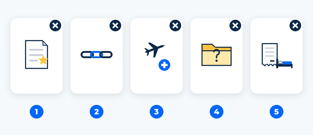 A list of five crossed-out items for common policy exclusions. AI-generated image.